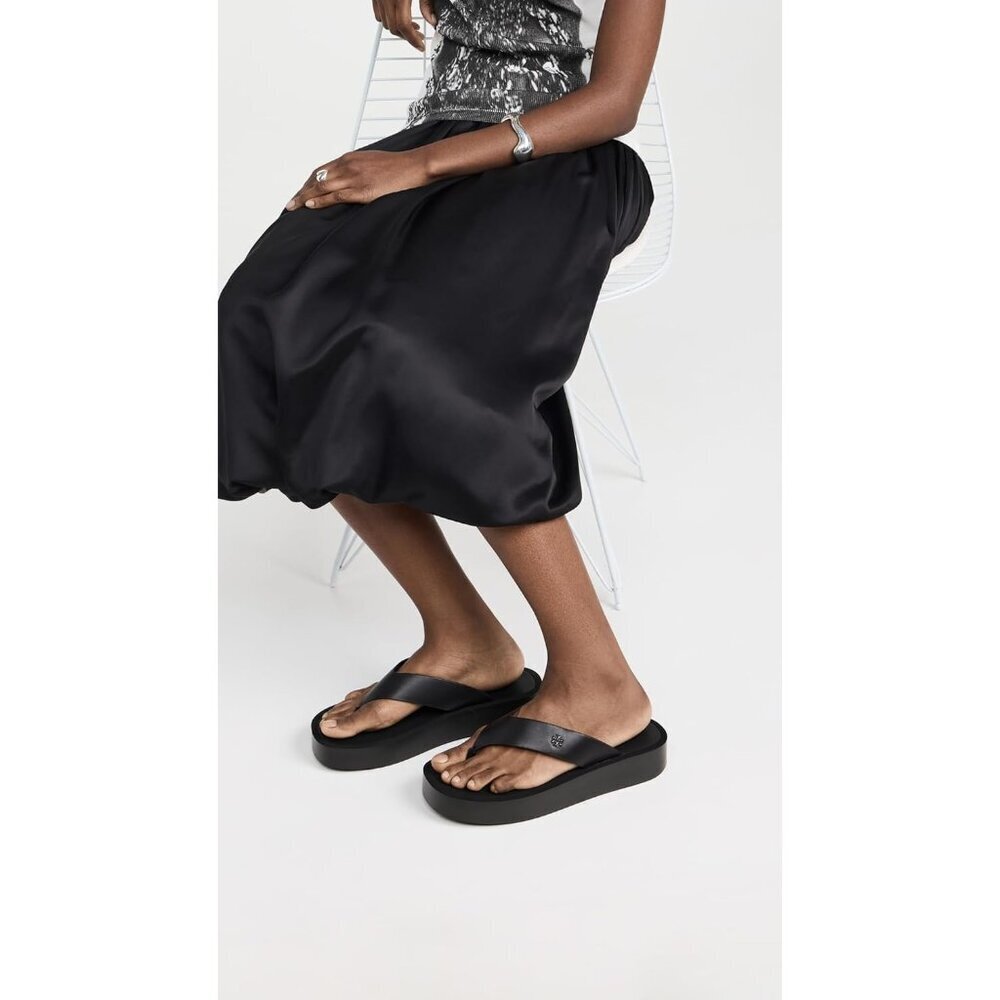 Women's Leather Platform Flip Flops - Picture 3 of 5